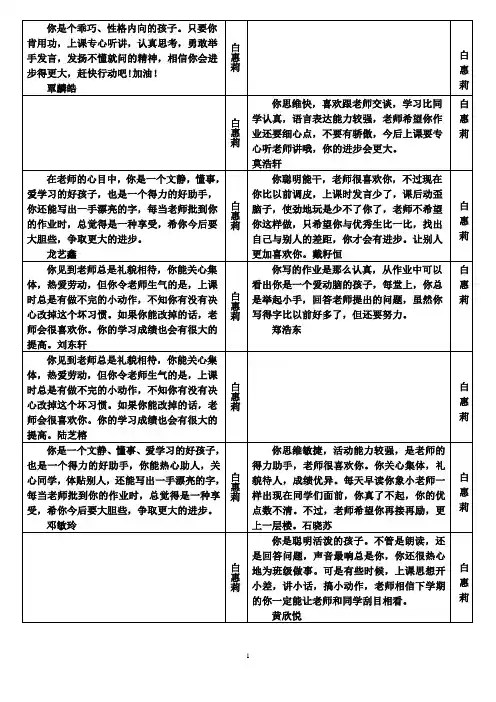 一年级班主任评语
