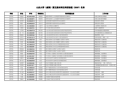 山东大学(威海)第五届本科生科研助理(URAP)名单