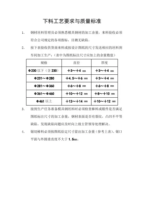 下料工艺要求与质量标准