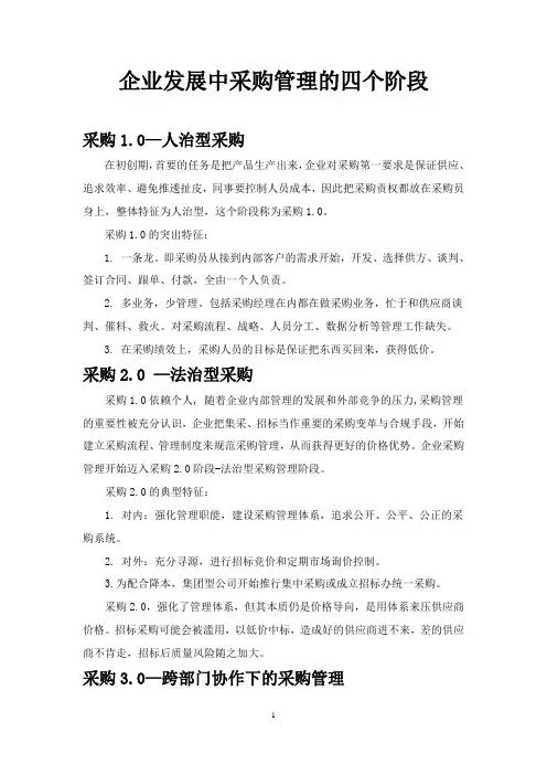 企业发展中采购管理的四个阶段