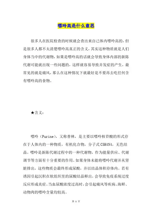 嘌呤高是什么意思