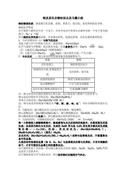 钠及其化合物知识点及习题小结