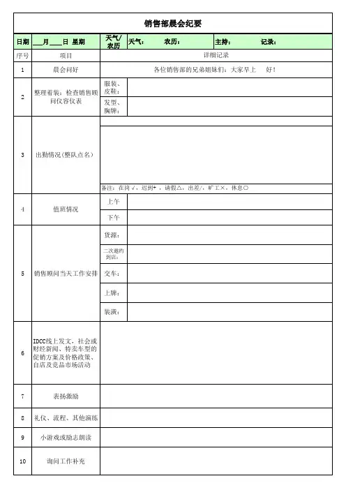 4S店销售部晨会记录纪要