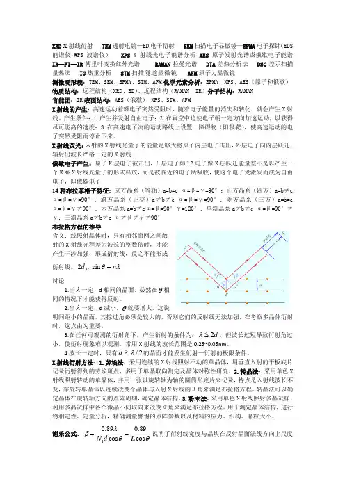 材料现代分析测试方法复习