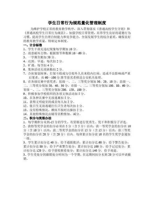学生日常行为规范量化管理制度