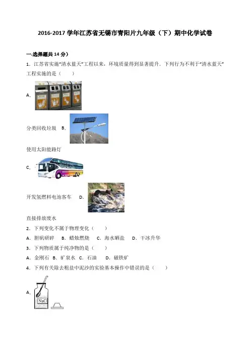 江苏省无锡市青阳片九年级(下)期中化学试卷(解析版)