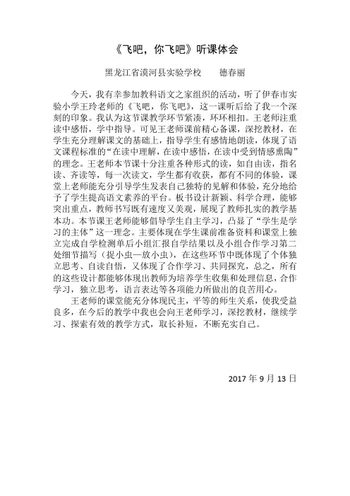 《飞吧,你飞吧》听课体会