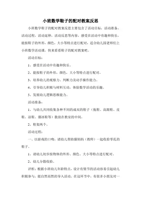 小班数学鞋子的配对教案反思