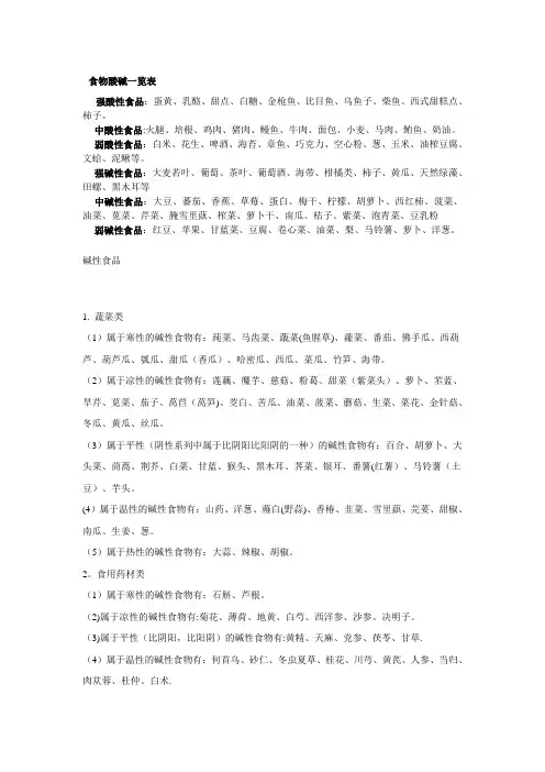 常见的酸性食物与碱性食物
