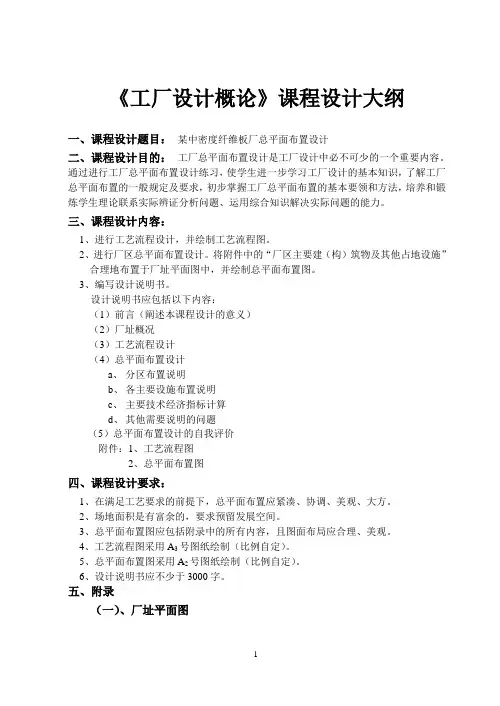 工厂设计概论大作业题目