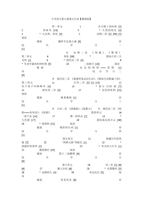 小学语文第九册课文目录【冀教版】.doc