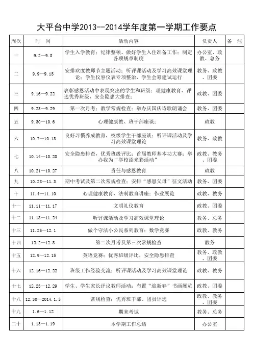 2013秋季学校计划