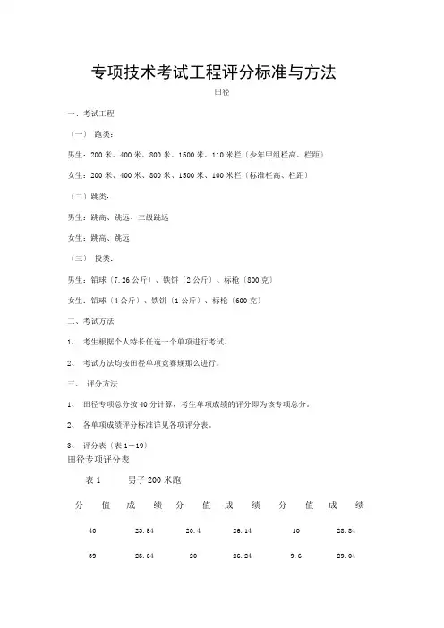 体育高考专项技术考试项目评分标准与办法