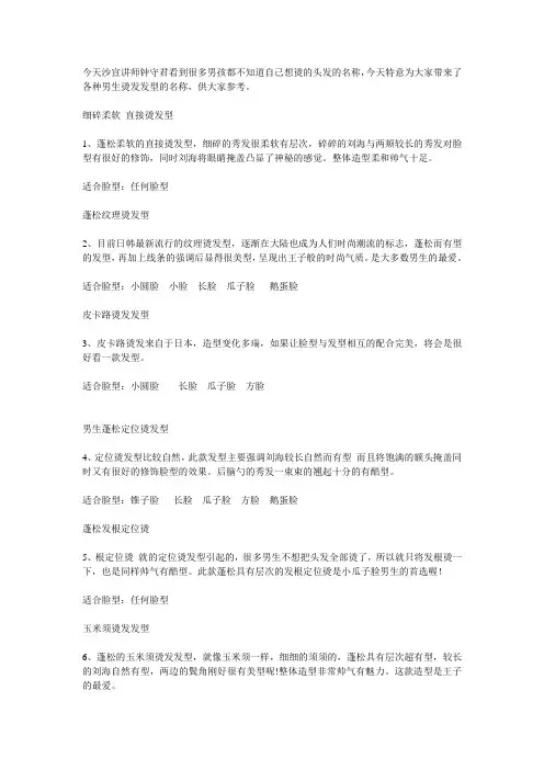 男生适合烫发的名称大全