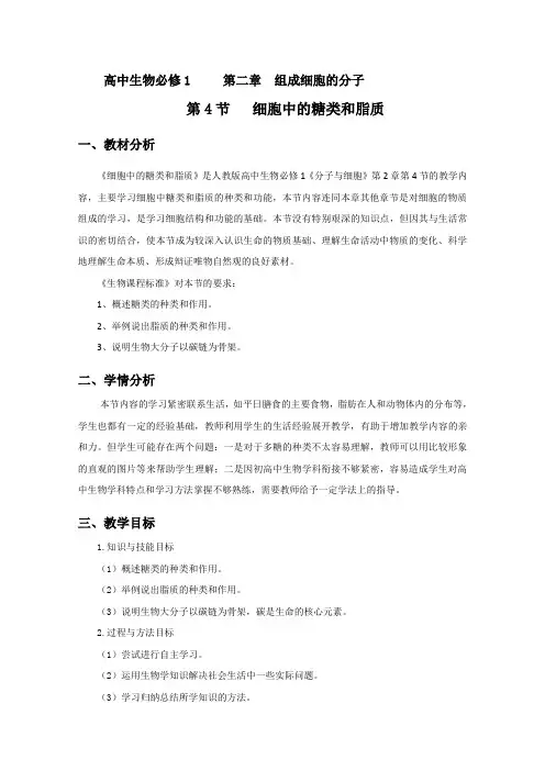 细胞中的糖类和脂质教案