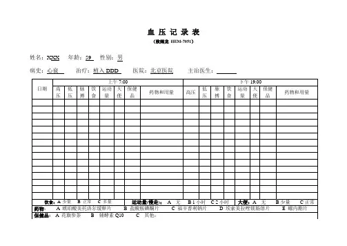 血 压 记 录 表