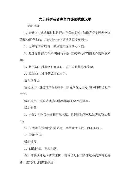 大班科学活动声音的秘密教案反思.doc
