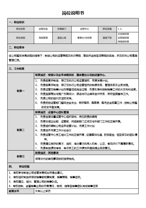 1、运营总监岗位说明书