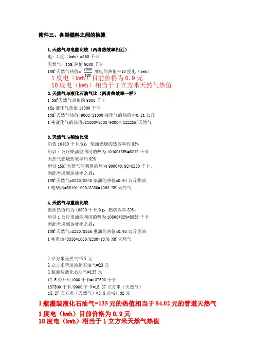 各类燃料之间的换算性价比
