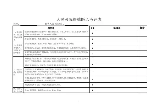 医院医德医风考评表