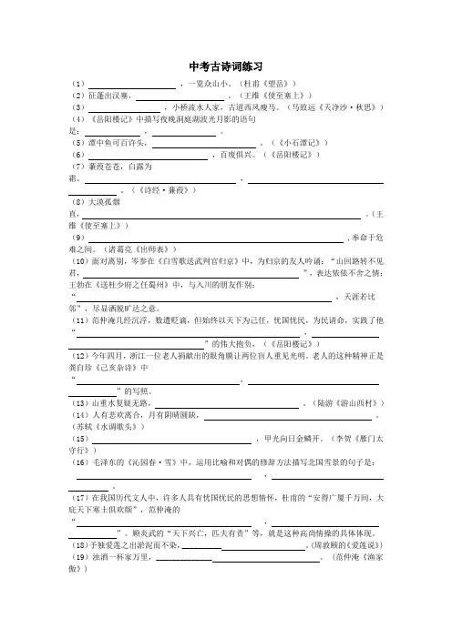 中考古诗文默写训练 2