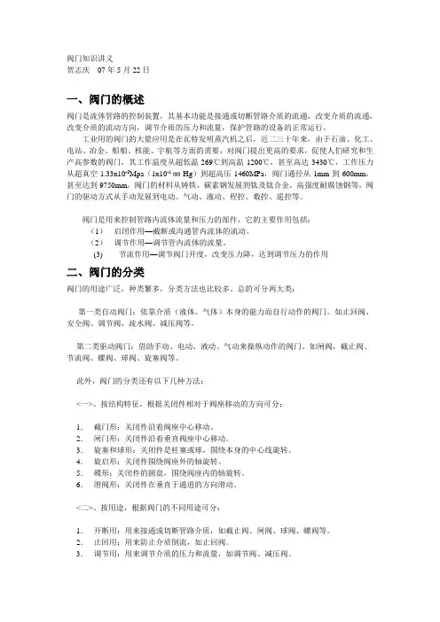 阀门分类及型号编制