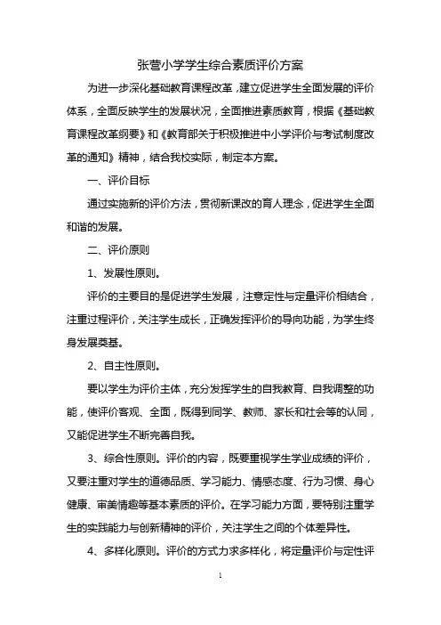 小学生综合素质评价方案 2