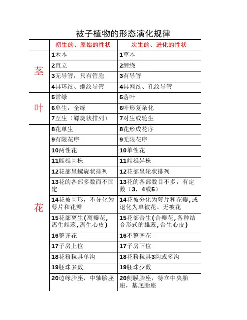 被子植物的形态演化规律