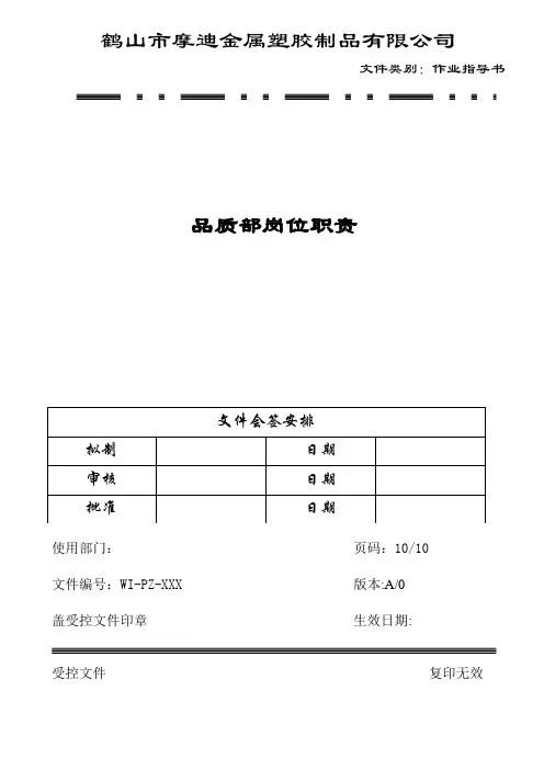 品质部岗位职责 2