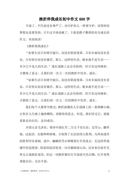 挫折伴我成长初中作文600字 2