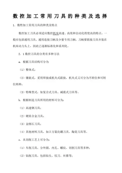 数控加工常用刀具的种类及选择