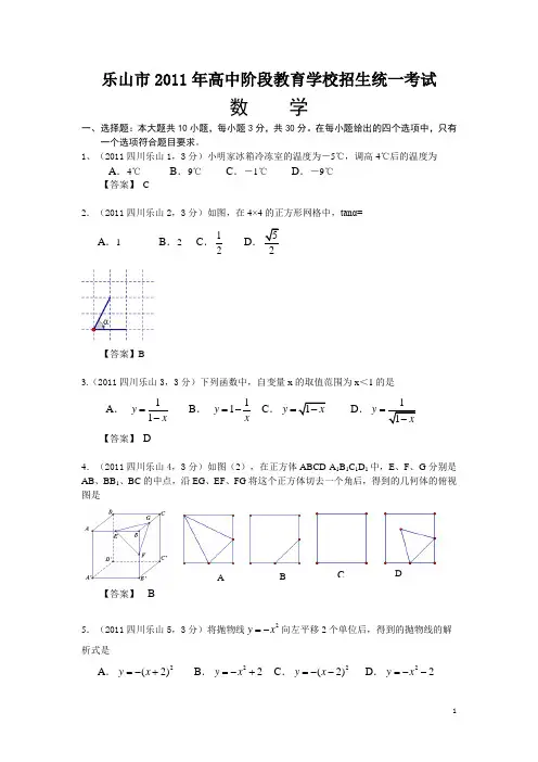 2011四川乐山中考数学及答案