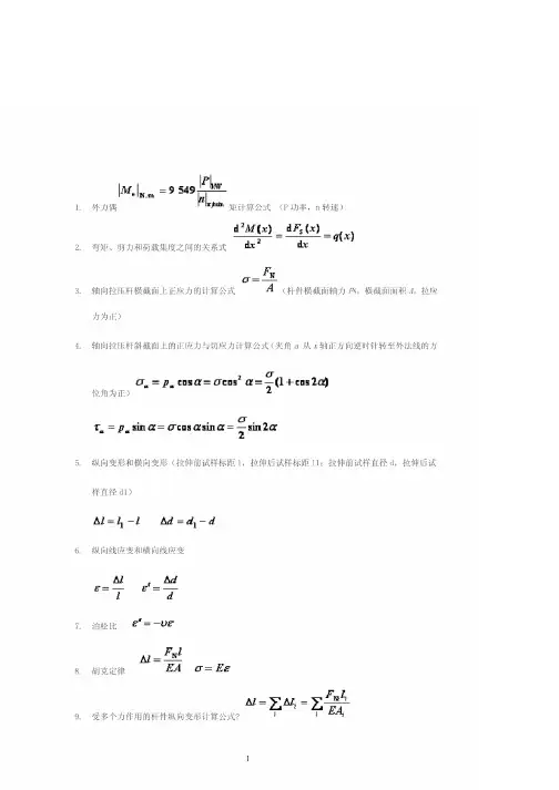 材料力学公式汇总