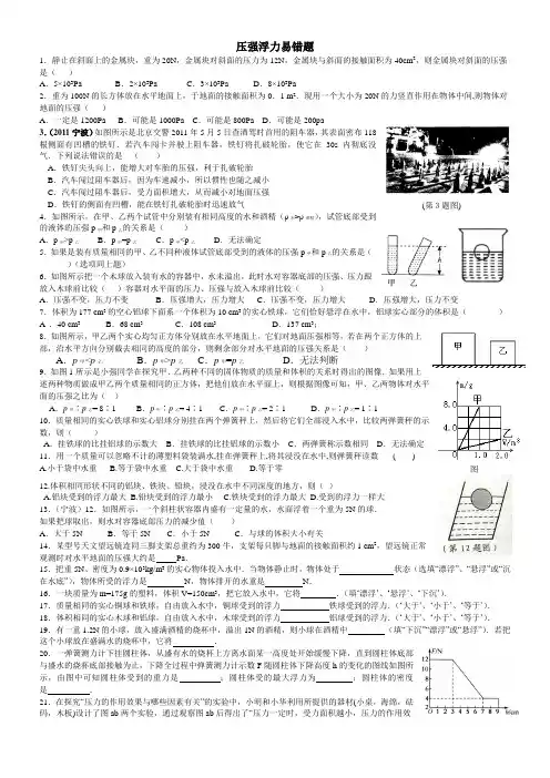 2012级压强浮力易错题