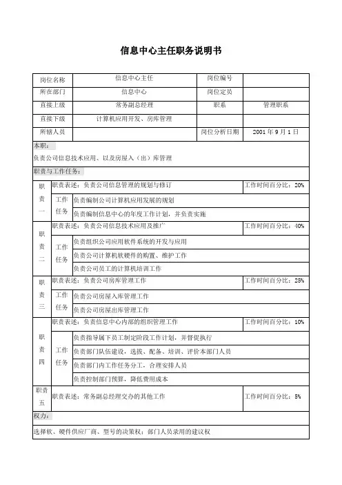 信息中心主任职务说明书
