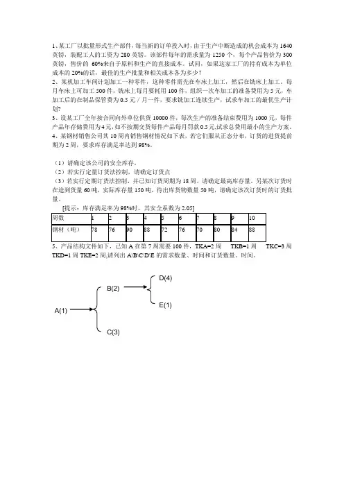 库存管理习题