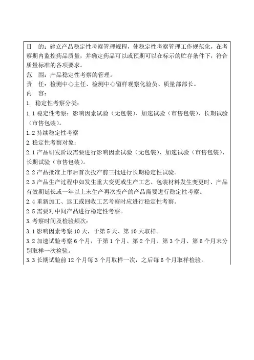 20 产品稳定性考察管理规程