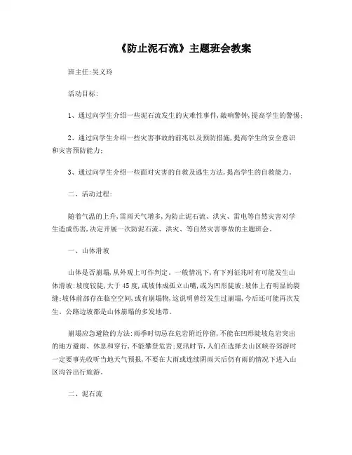 《防止泥石流》主题班会教案