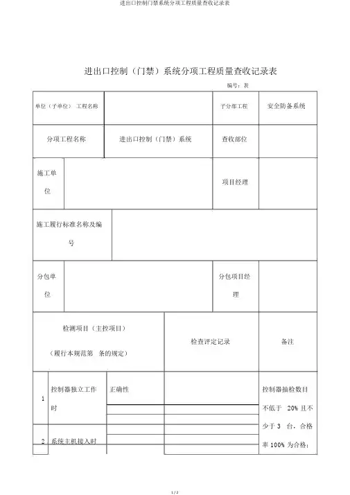 出入口控制门禁系统分项工程质量验收记录表