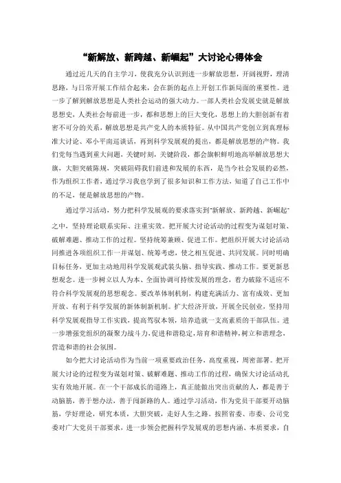 “新解放、新跨越、新崛起”大讨论心得体会