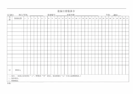 设备日常维修保养卡