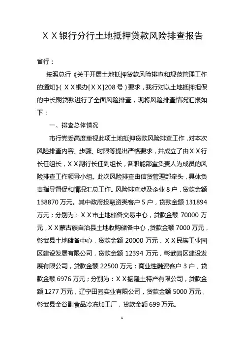 银行分行土地抵押贷款风险排查报告