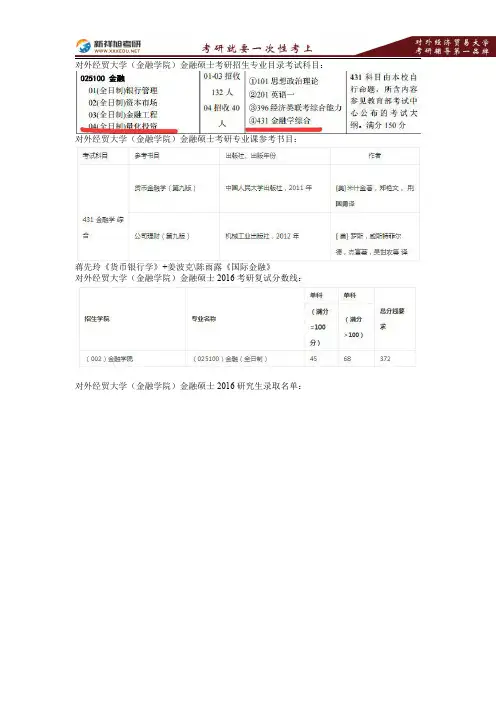2018年对外经济贸易大学(金融学院)金融硕士考研招生考试科目、参考书目、复试分数线录取名单431综合真题