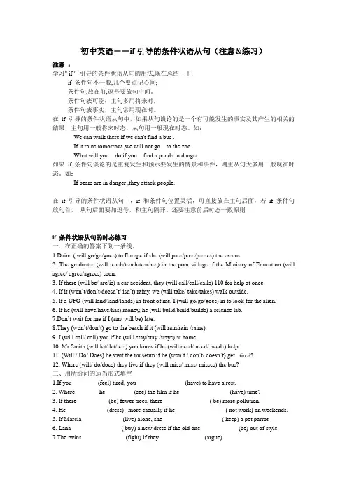 初中英语——If引导的条件状语从句(注意&练习)