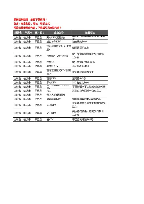 新版山东省临沂市平邑县KTV企业公司商家户名录单联系方式地址大全16家
