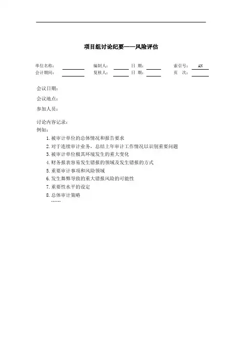 项目组财务风险评估讨论纪要