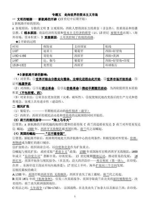 人民版必修二专题五走向世界的资本主义市场知识点