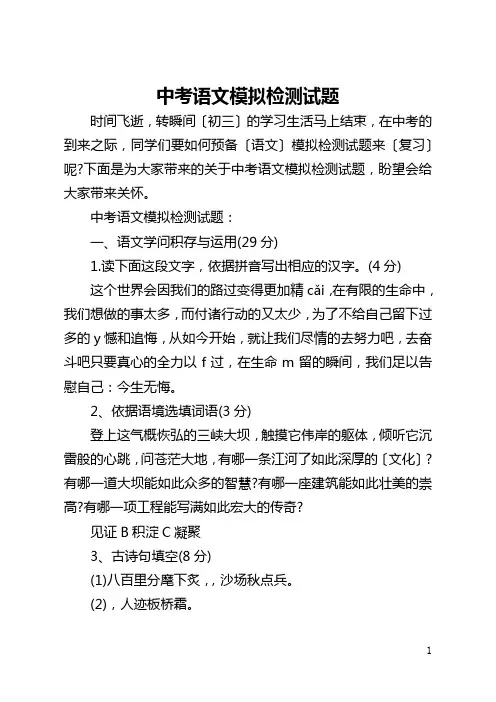 中考语文模拟检测试题