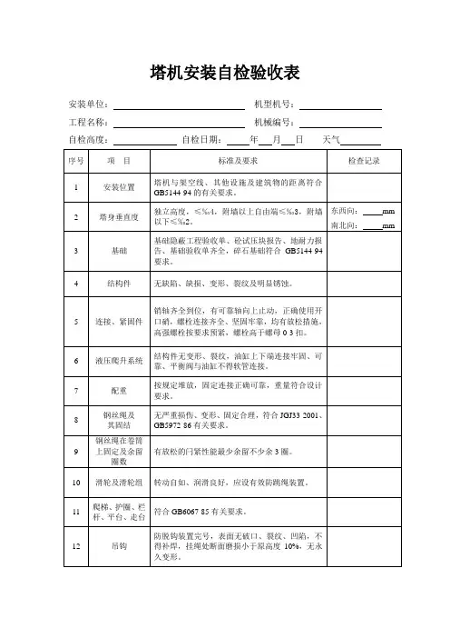 塔机安装自检验收表