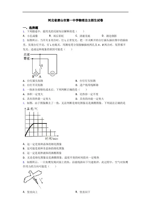 河北省唐山市第一中学物理自主招生试卷